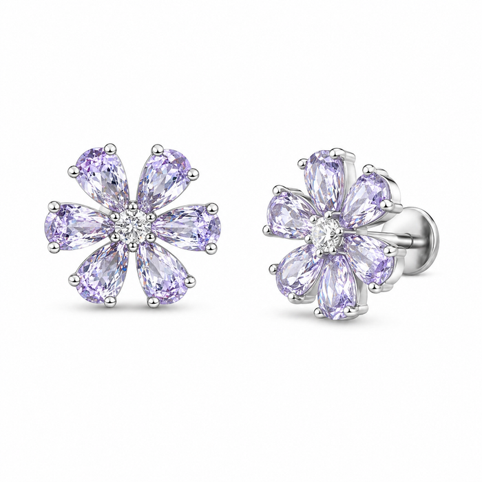 RUAAB Lilac CZ 925 sterling silver flower stud earrings for women