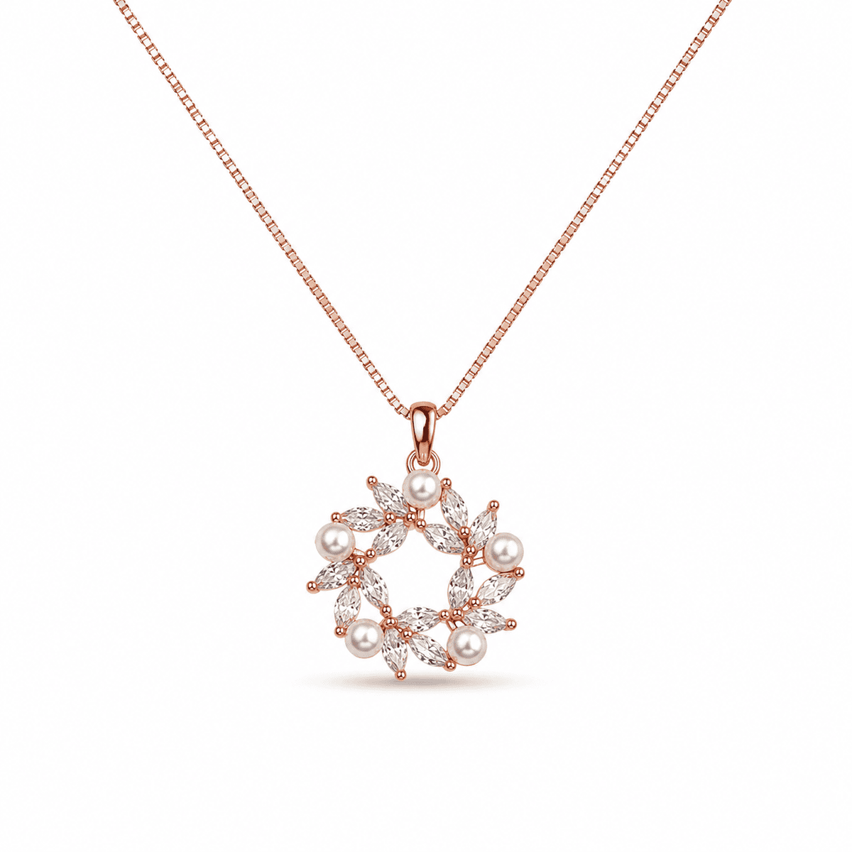 Pearl Halo Wreath Pendant – Rose Gold 925 Silver