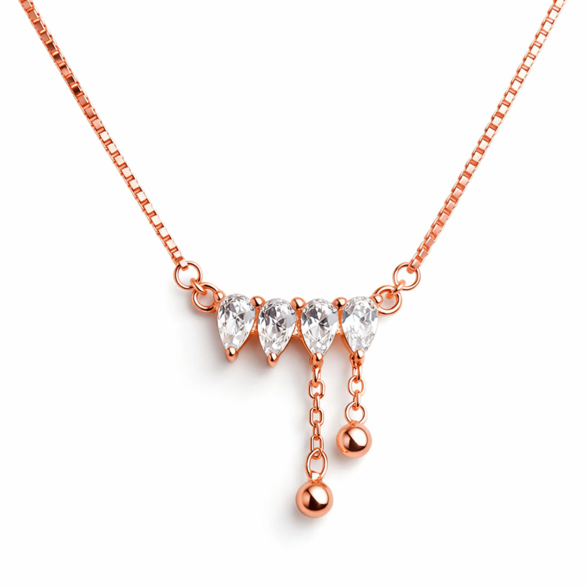 Crystal Drop Necklace – Rose Gold – 925 Silver