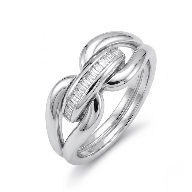 Cuban Link Baguette Ring in 925 sterling silver with baguette CZ stones