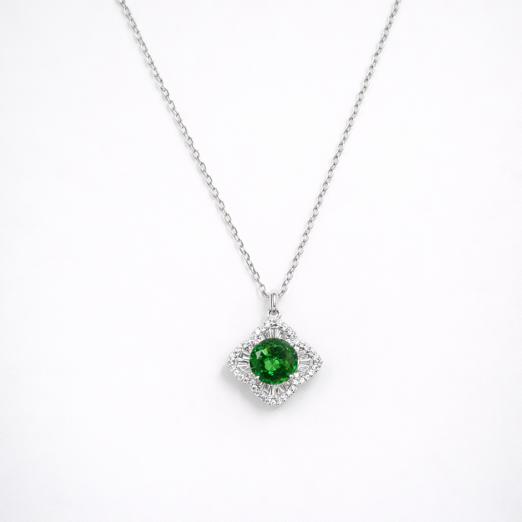 Emerald Luxe Halo Pendant – 925 Silver