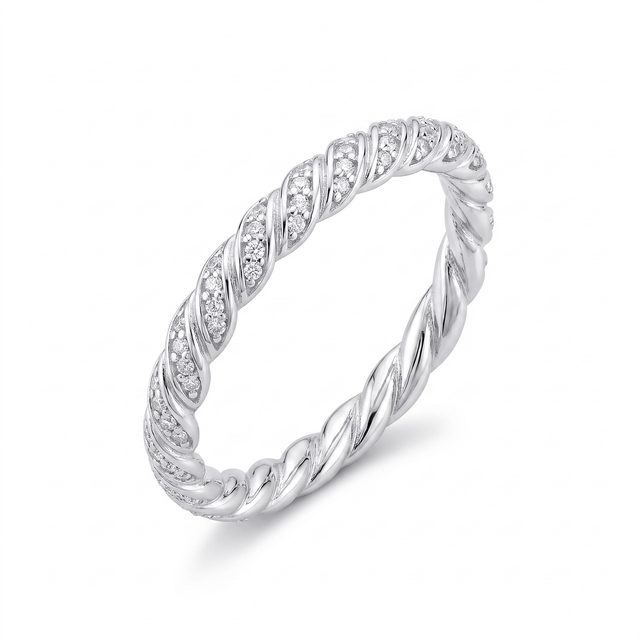 Twisted Rope CZ Band Ring in 925 sterling silver, stackable design
