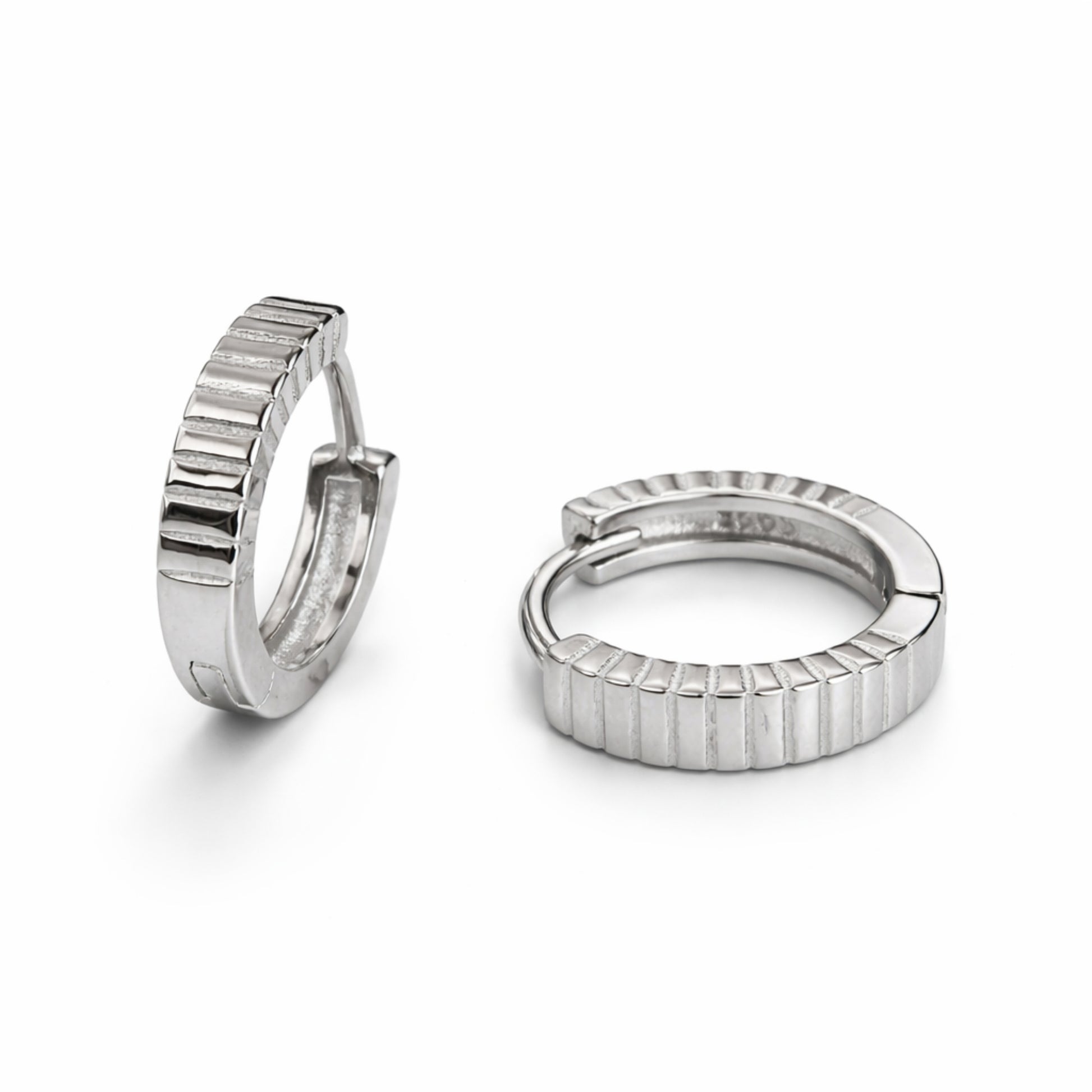 RUAAB Ribbed fluted 925 sterling silver huggie hoop earrings (bali), unisex