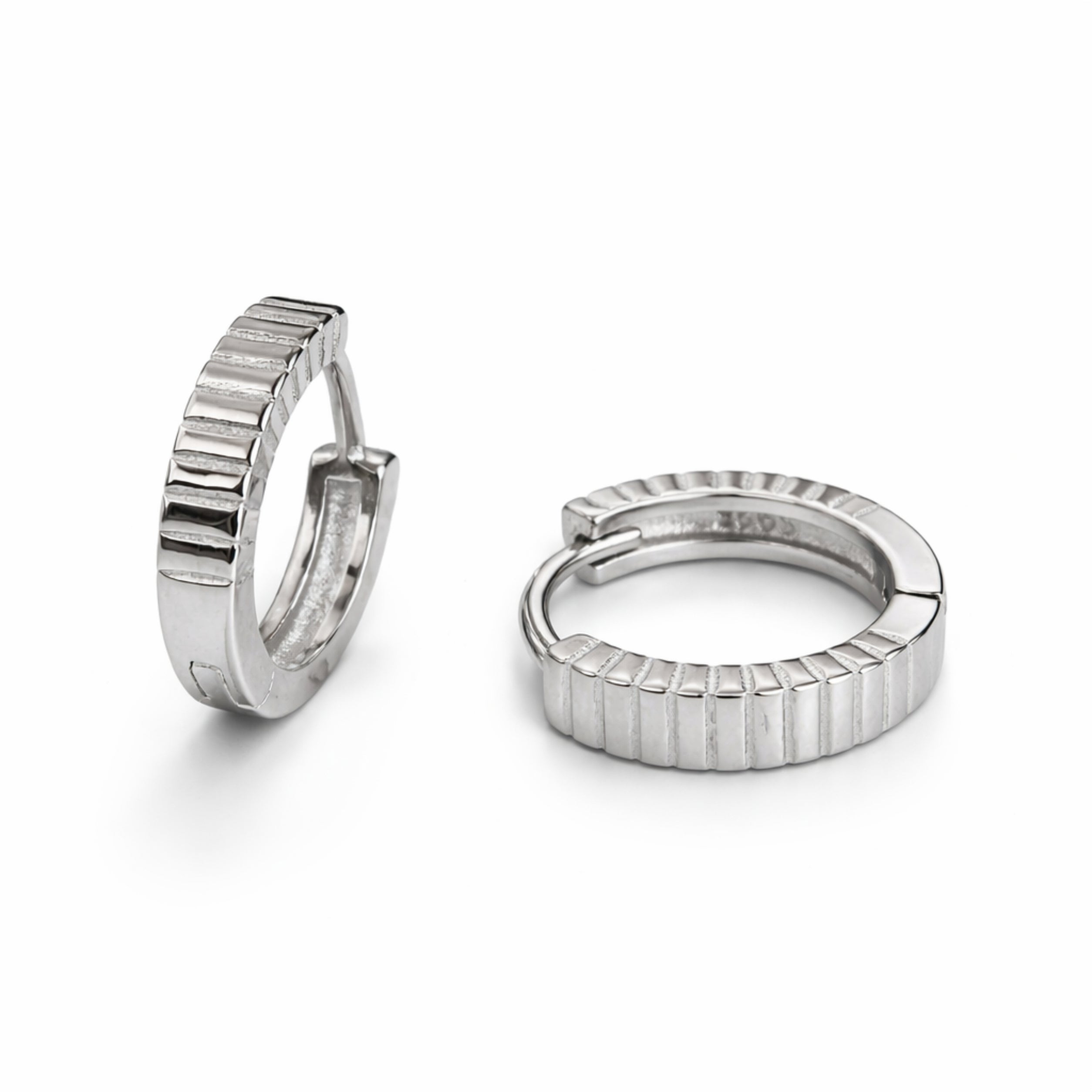 RUAAB Ribbed fluted 925 sterling silver huggie hoop earrings (bali), unisex