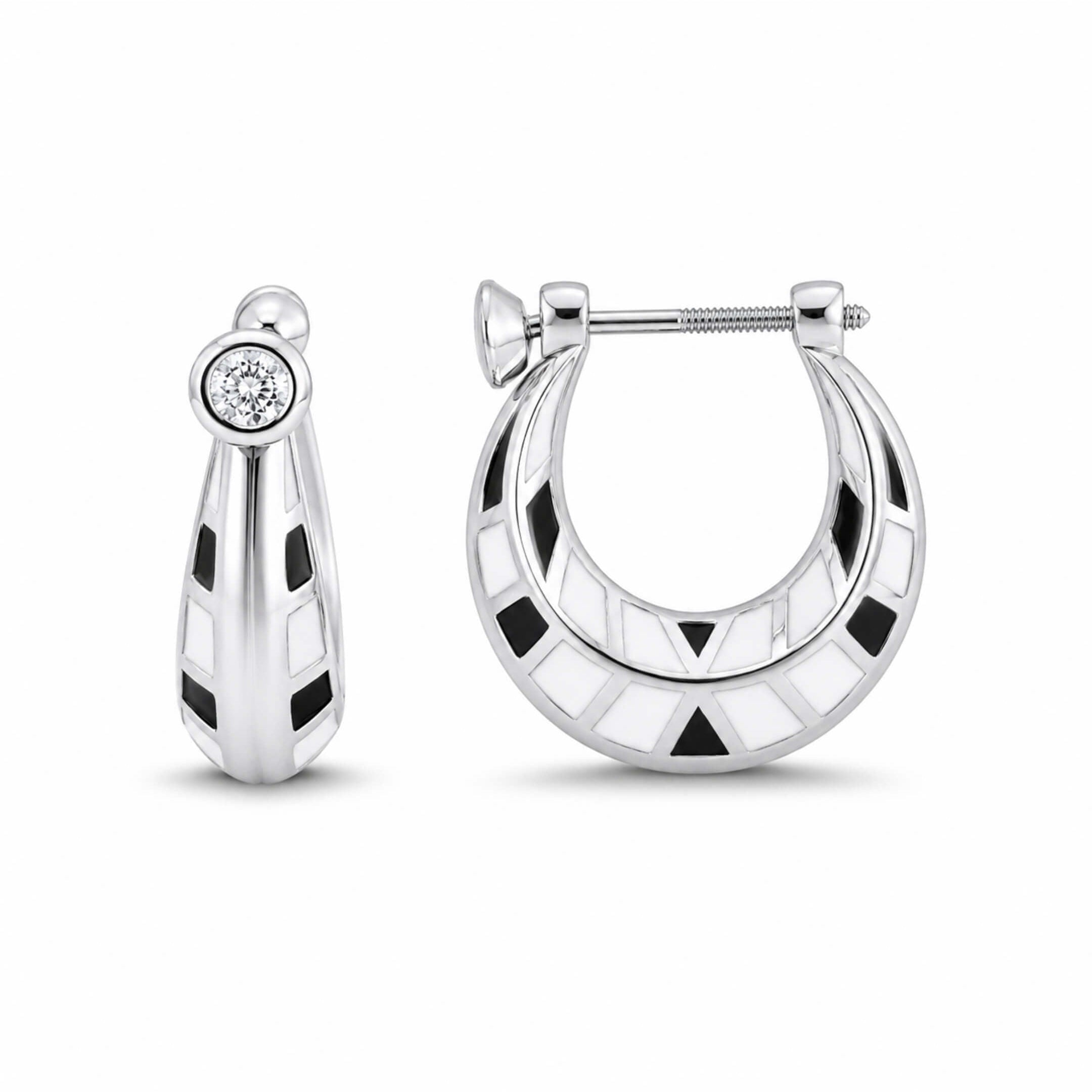 Monochrome Flux Hoop Earrings – 925 Silver
