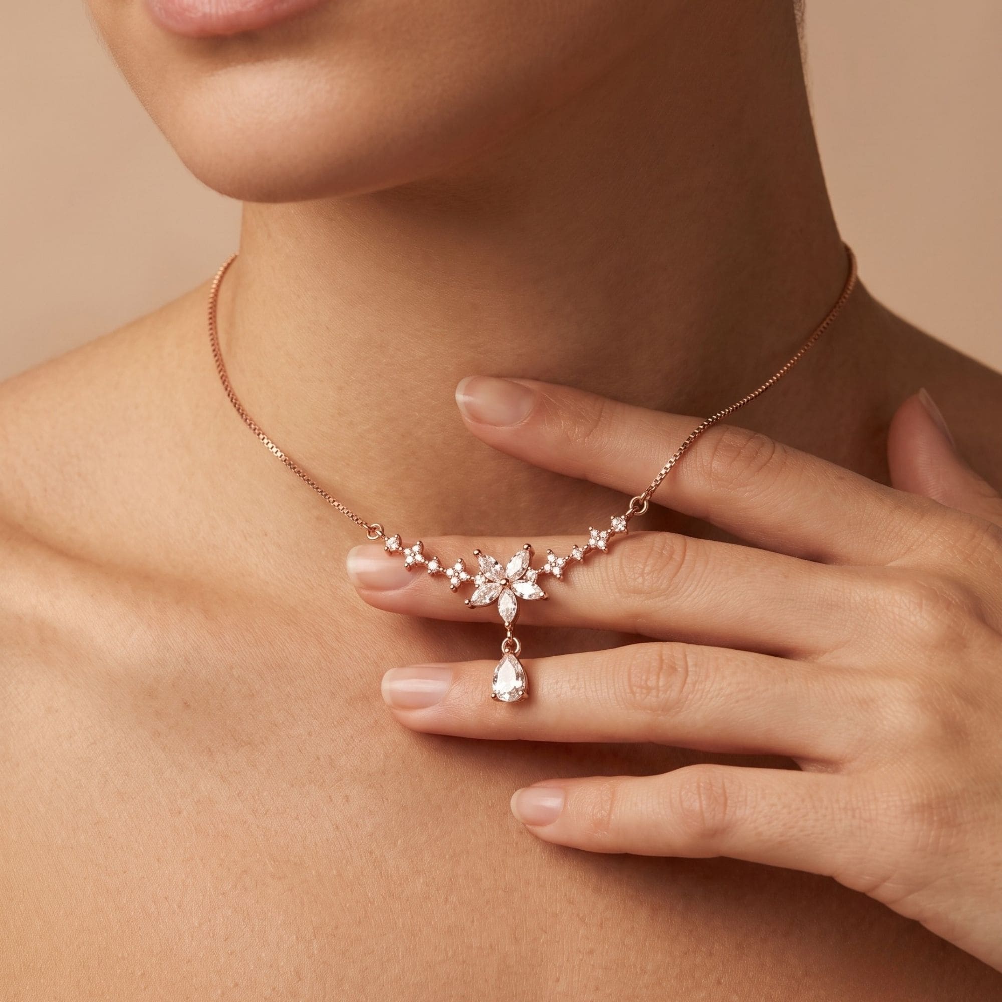 RUAAB marquise crown drop pendant in rose gold finish 925 sterling silver with CZ