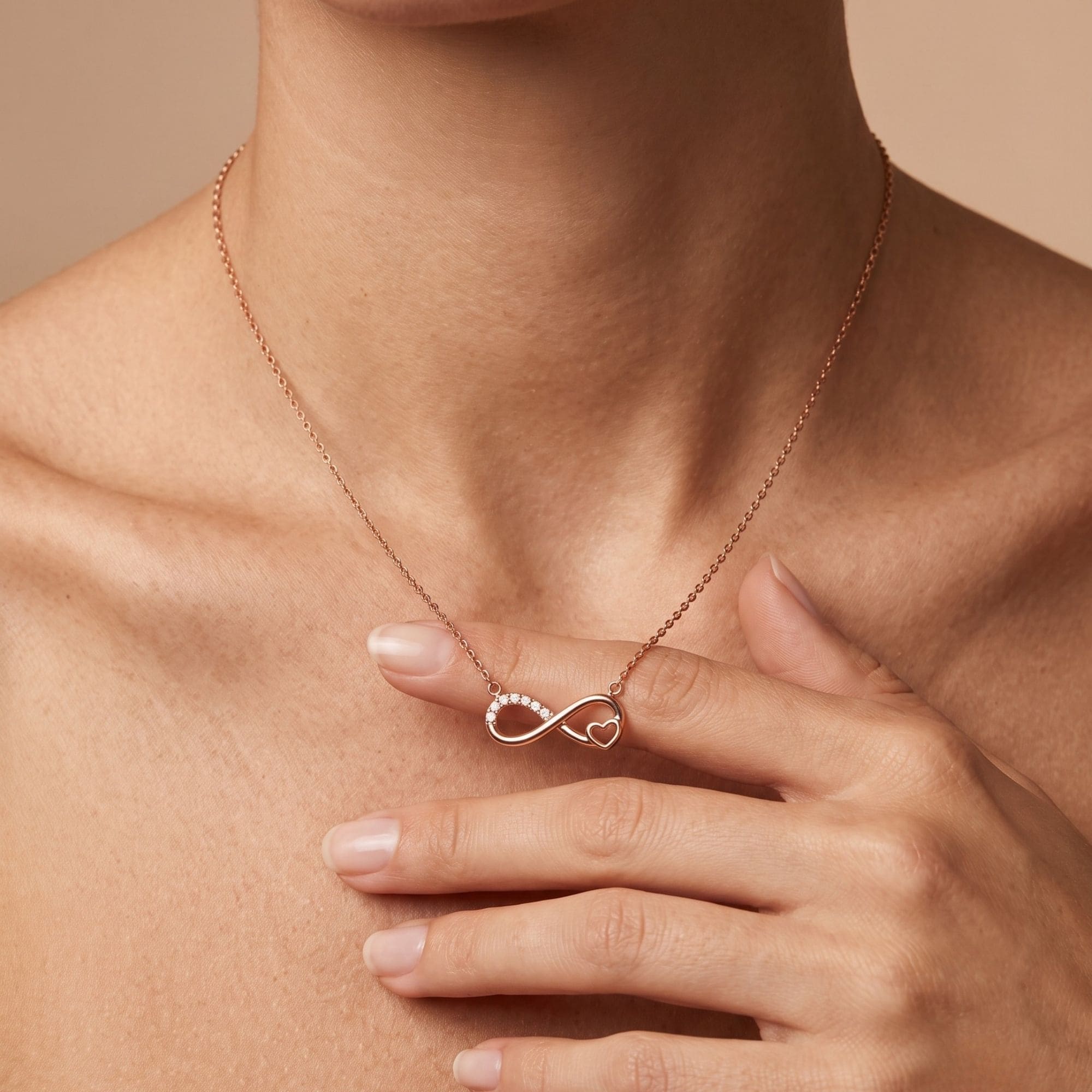 RUAAB infinity heart pendant in rose gold finish 925 sterling silver with pavé CZ