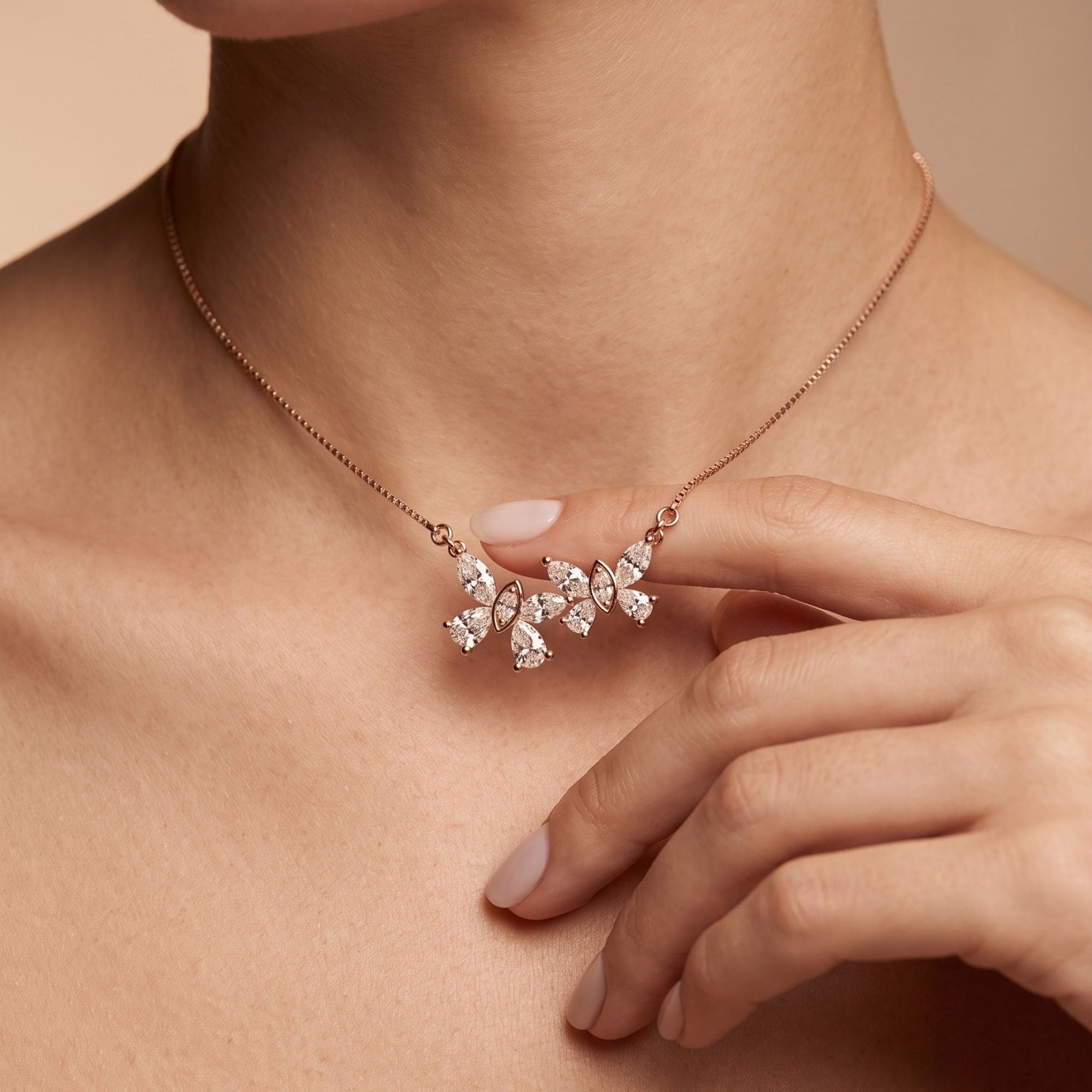 RUAAB marquise floral necklace in rose gold finish 925 sterling silver with CZ