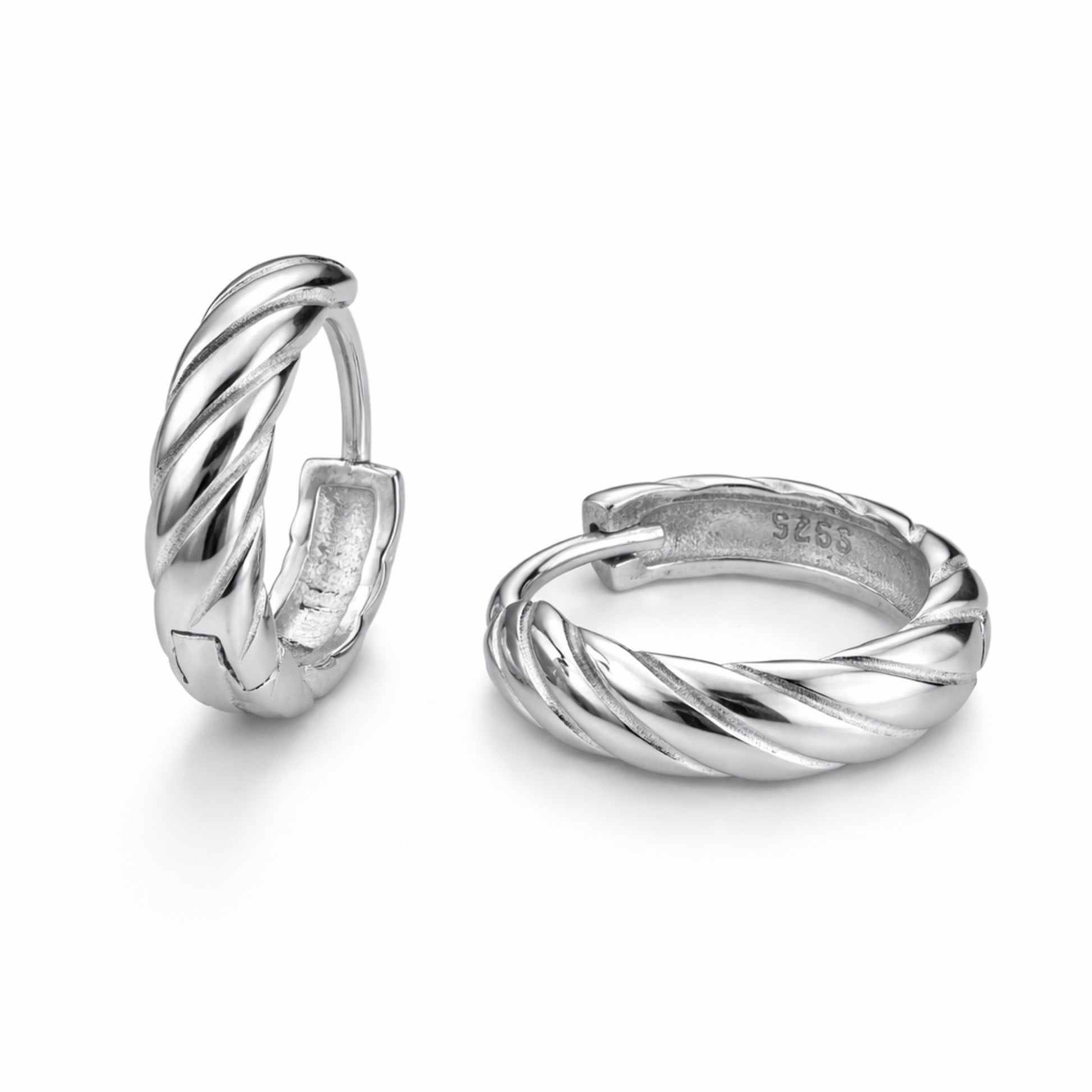 RUAAB Cable Twist 925 sterling silver huggie hoop earrings (bali), unisex