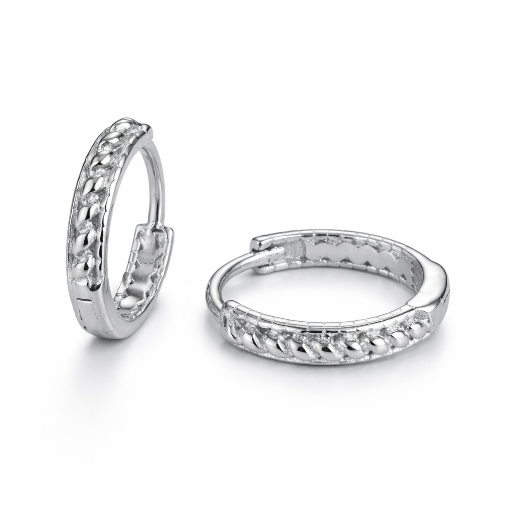 RUAAB Beaded Chain diamond-cut 925 sterling silver huggie hoop earrings (bali), unisex