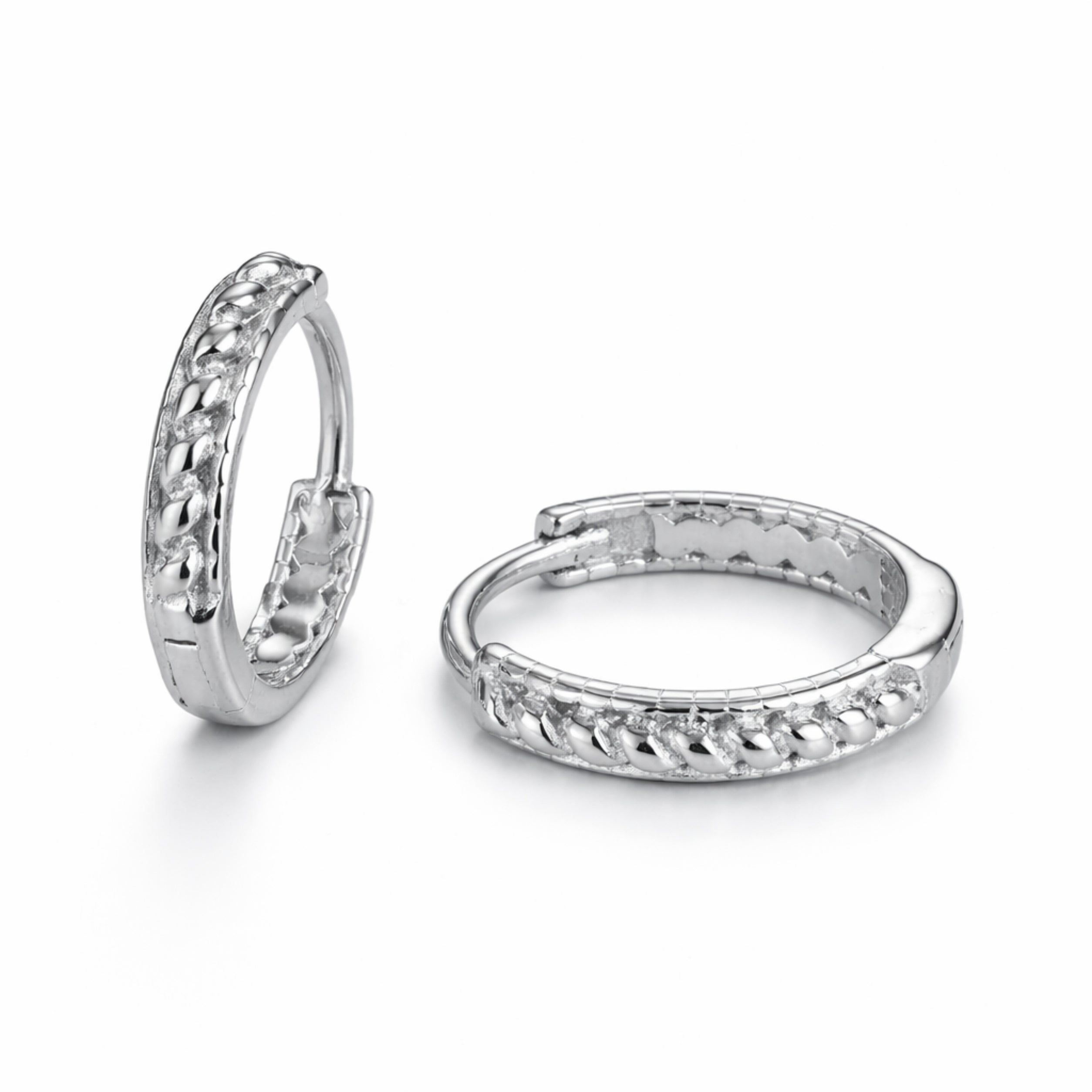 RUAAB Beaded Chain diamond-cut 925 sterling silver huggie hoop earrings (bali), unisex