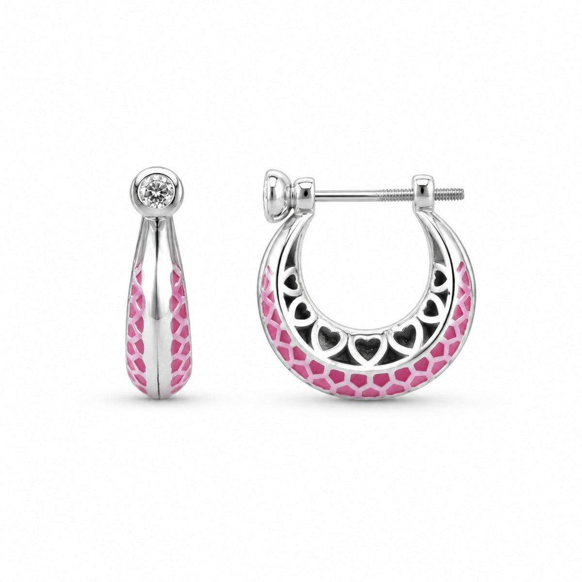 Pink Pulse Heart Hoop Earrings – 925 Silver