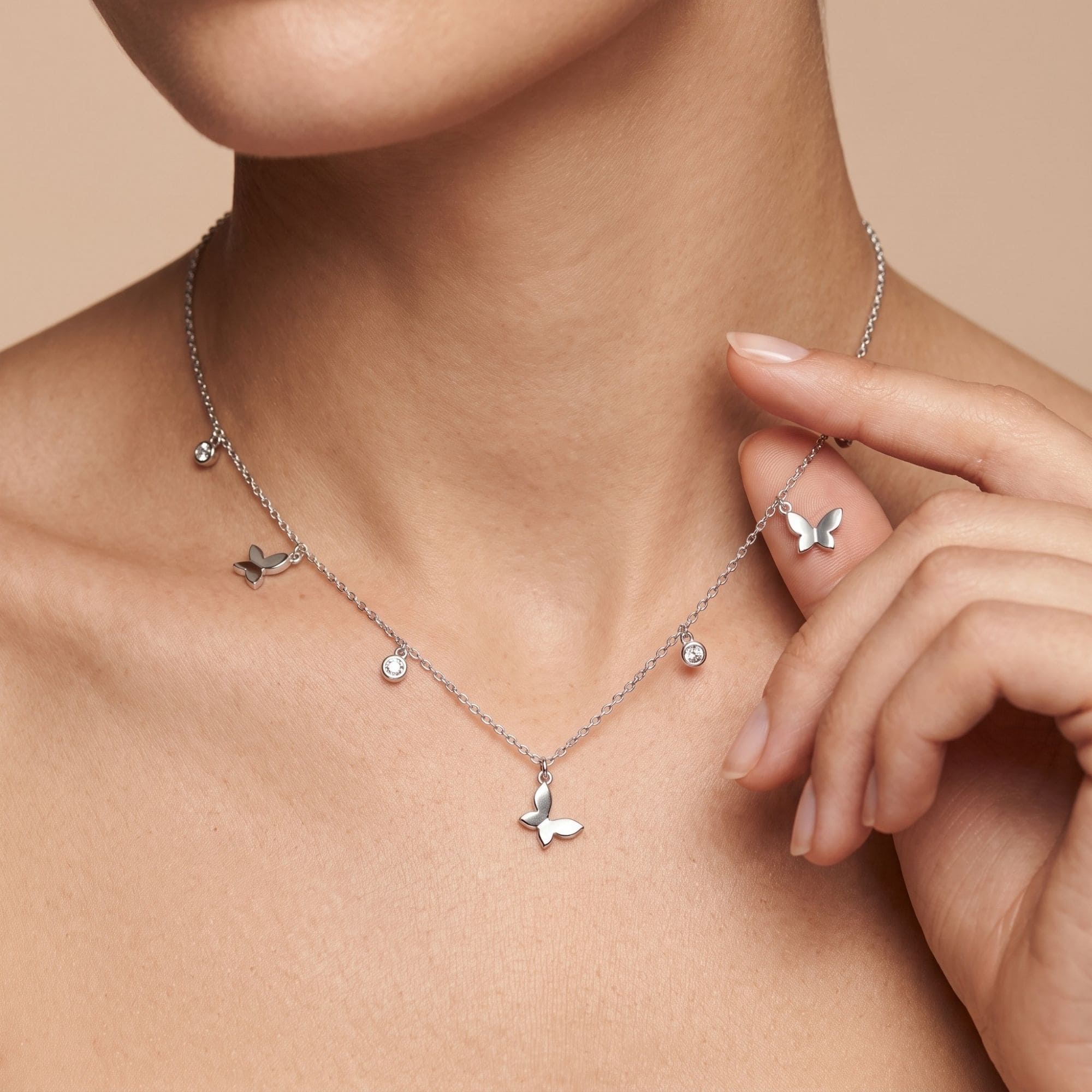 RUAAB butterfly charm necklace in 925 sterling silver with CZ