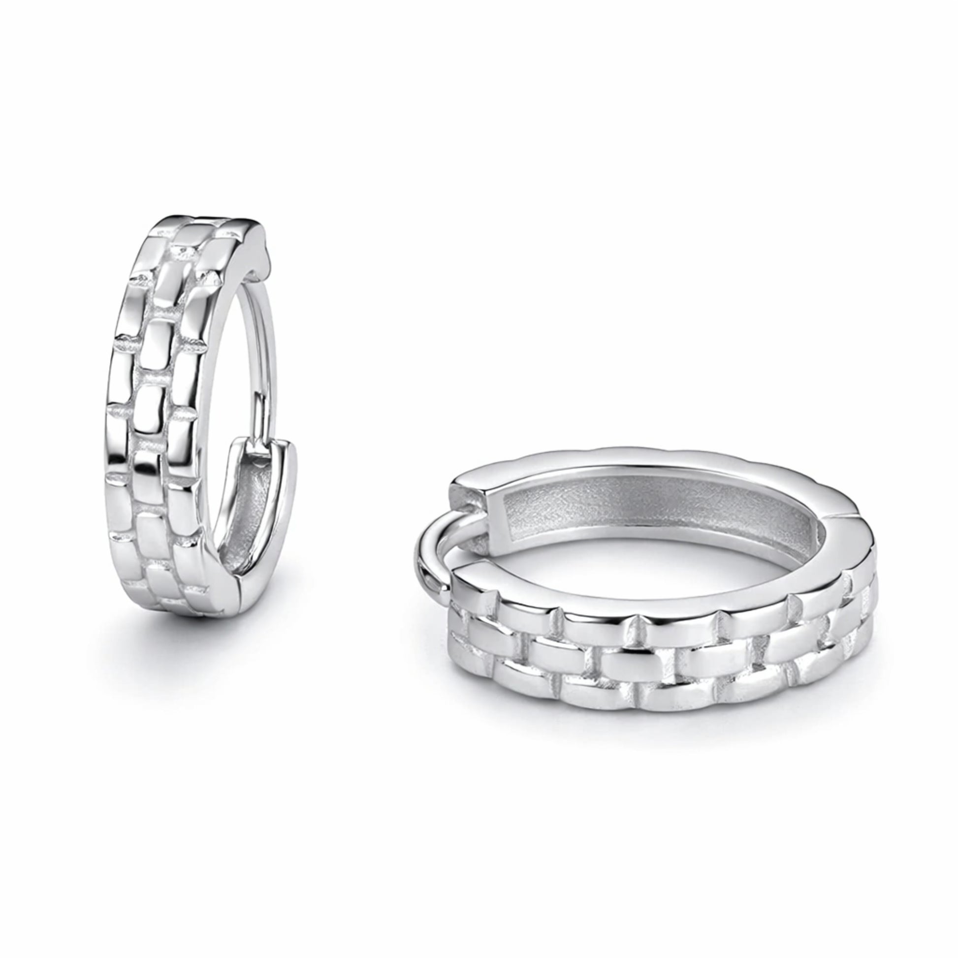 RUAAB Brick Link woven 925 sterling silver huggie hoop earrings (bali), unisex