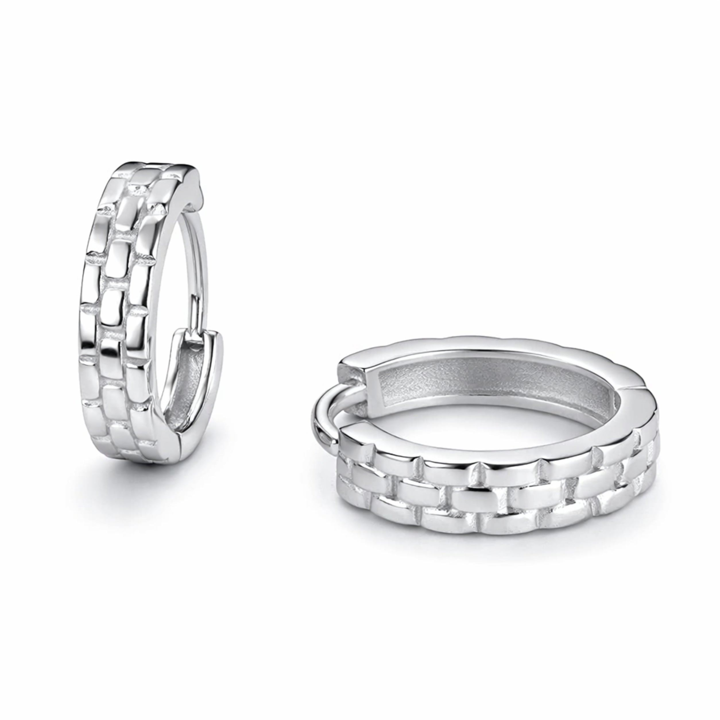 RUAAB Brick Link woven 925 sterling silver huggie hoop earrings (bali), unisex