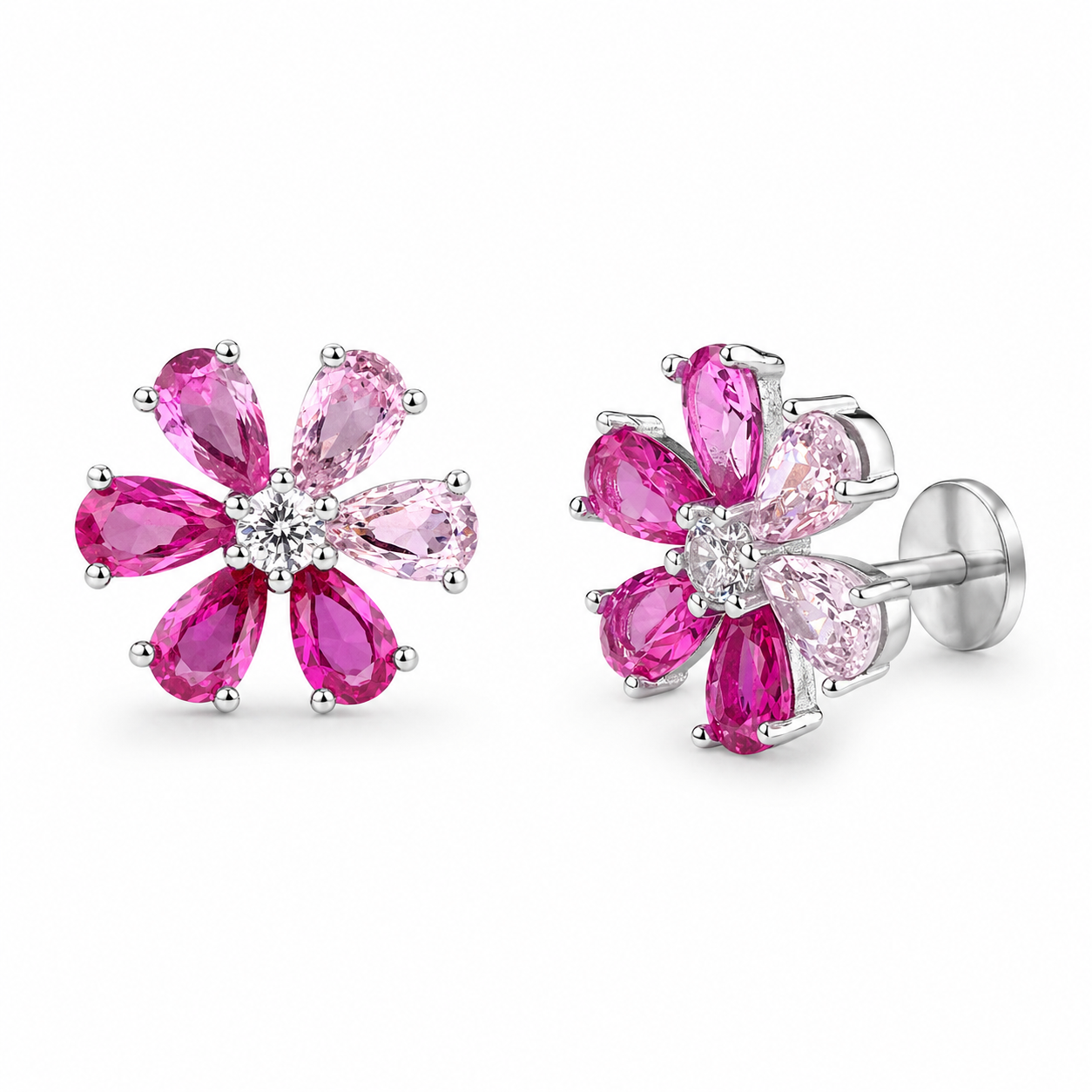 RUAAB Rose Ombré two-tone pink CZ 925 sterling silver flower stud earrings for women