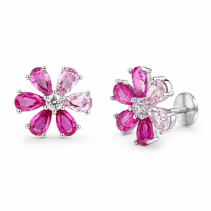 RUAAB Rose Ombré two-tone pink CZ 925 sterling silver flower stud earrings for women