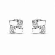 RUAAB Woven square enamel stud earrings in 925 sterling silver with pavé CZ