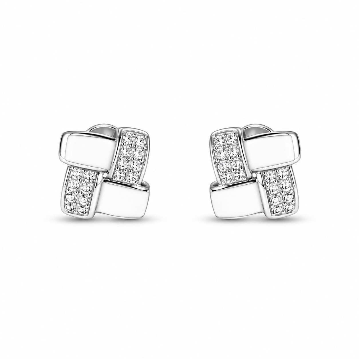 RUAAB Woven square enamel stud earrings in 925 sterling silver with pavé CZ