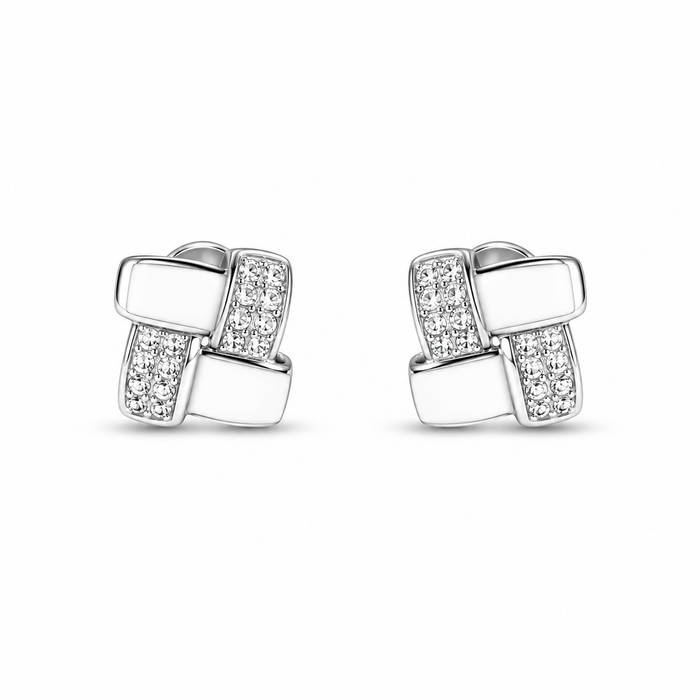 RUAAB Woven square enamel stud earrings in 925 sterling silver with pavé CZ