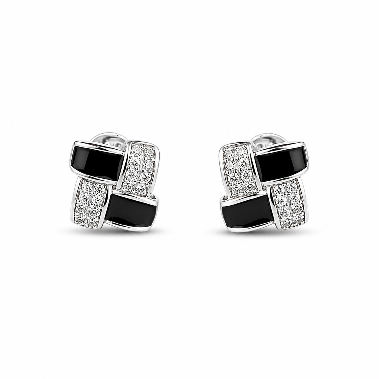 RUAAB Woven square enamel stud earrings in 925 sterling silver with pavé CZ