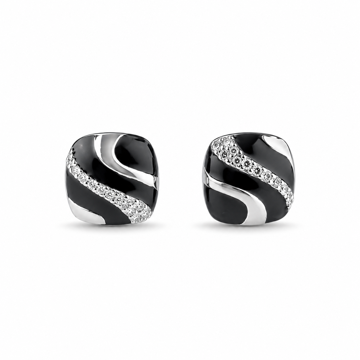 Wave Cushion Enamel Stud Earrings – 925 Silver