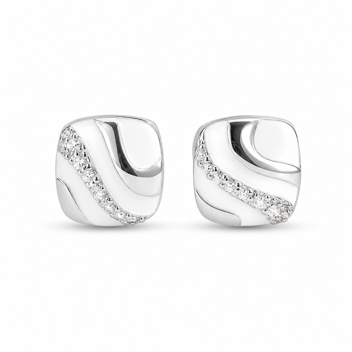 RUAAB Wave cushion enamel stud earrings in 925 sterling silver with pavé CZ