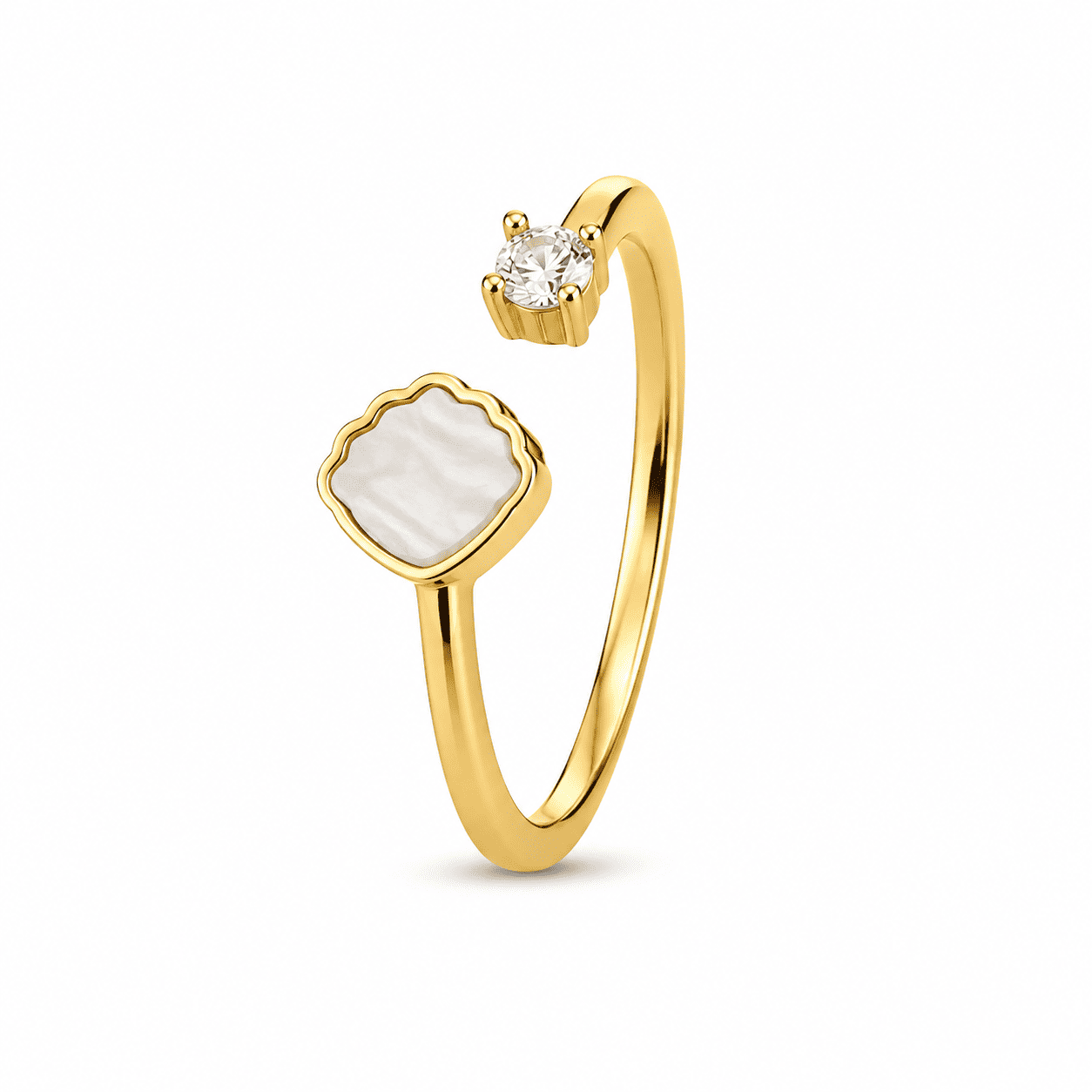 RUAAB Scallop Shell adjustable ring in 925 sterling silver with mother-of-pearl and CZ