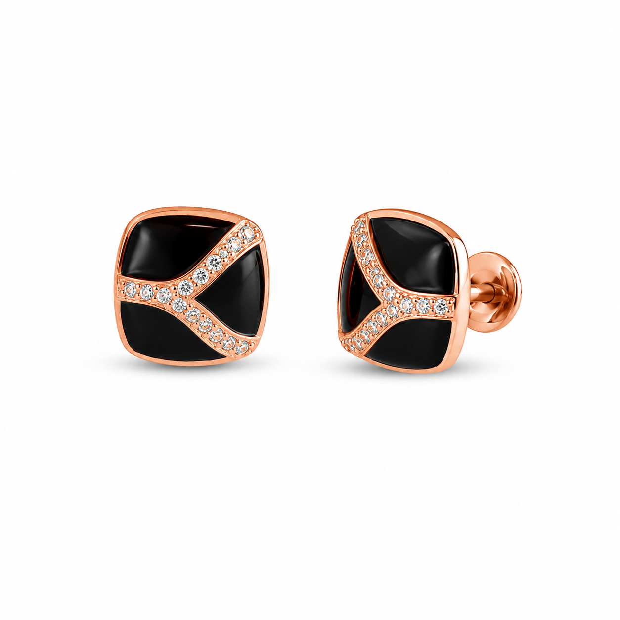 RUAAB Chevron cushion enamel stud earrings in 925 sterling silver with pavé CZ