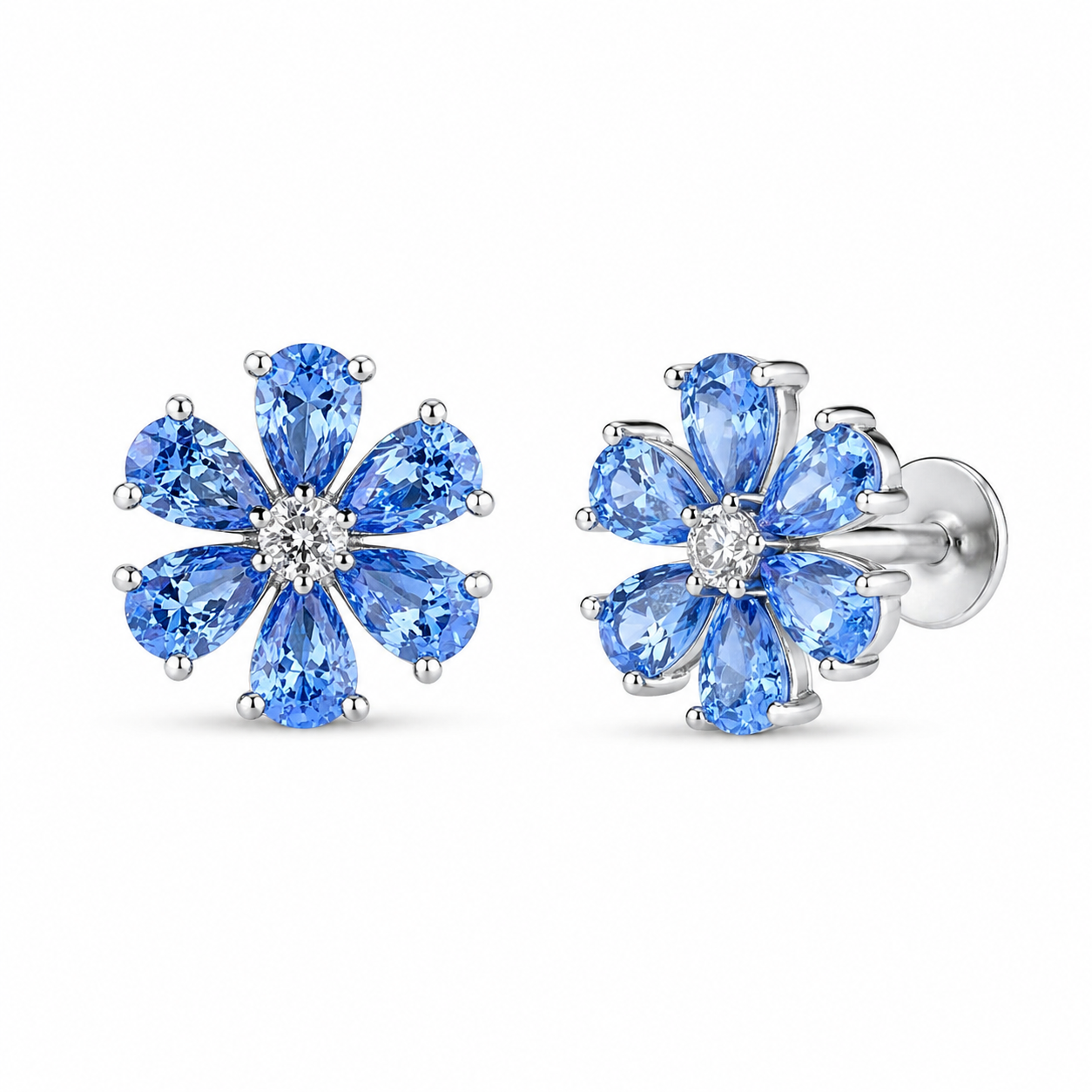RUAAB Cornflower blue CZ 925 sterling silver flower stud earrings for women