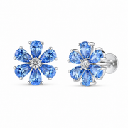 RUAAB Cornflower blue CZ 925 sterling silver flower stud earrings for women