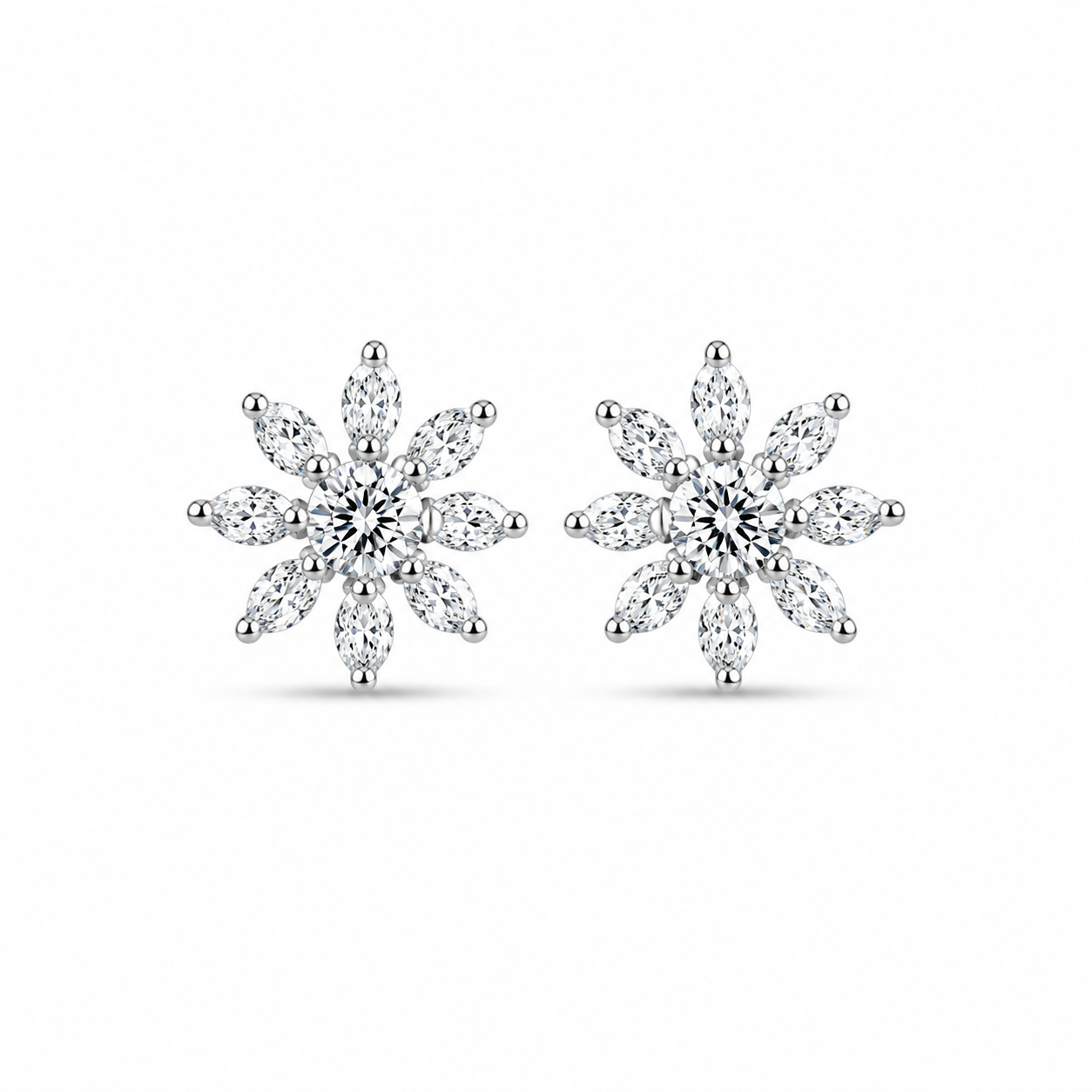 RUAAB Snowflake marquise CZ 925 sterling silver flower stud earrings for women