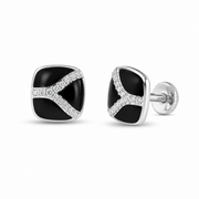RUAAB Chevron cushion enamel stud earrings in 925 sterling silver with pavé CZ