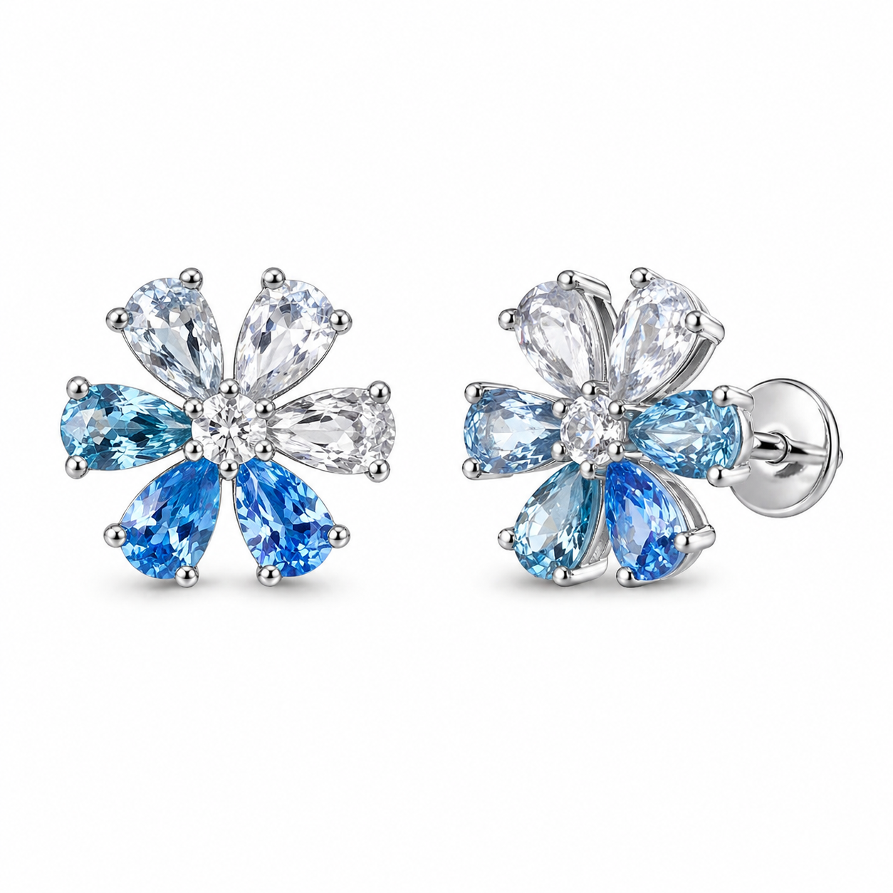 RUAAB Aqua CZ 925 sterling silver flower stud earrings for women