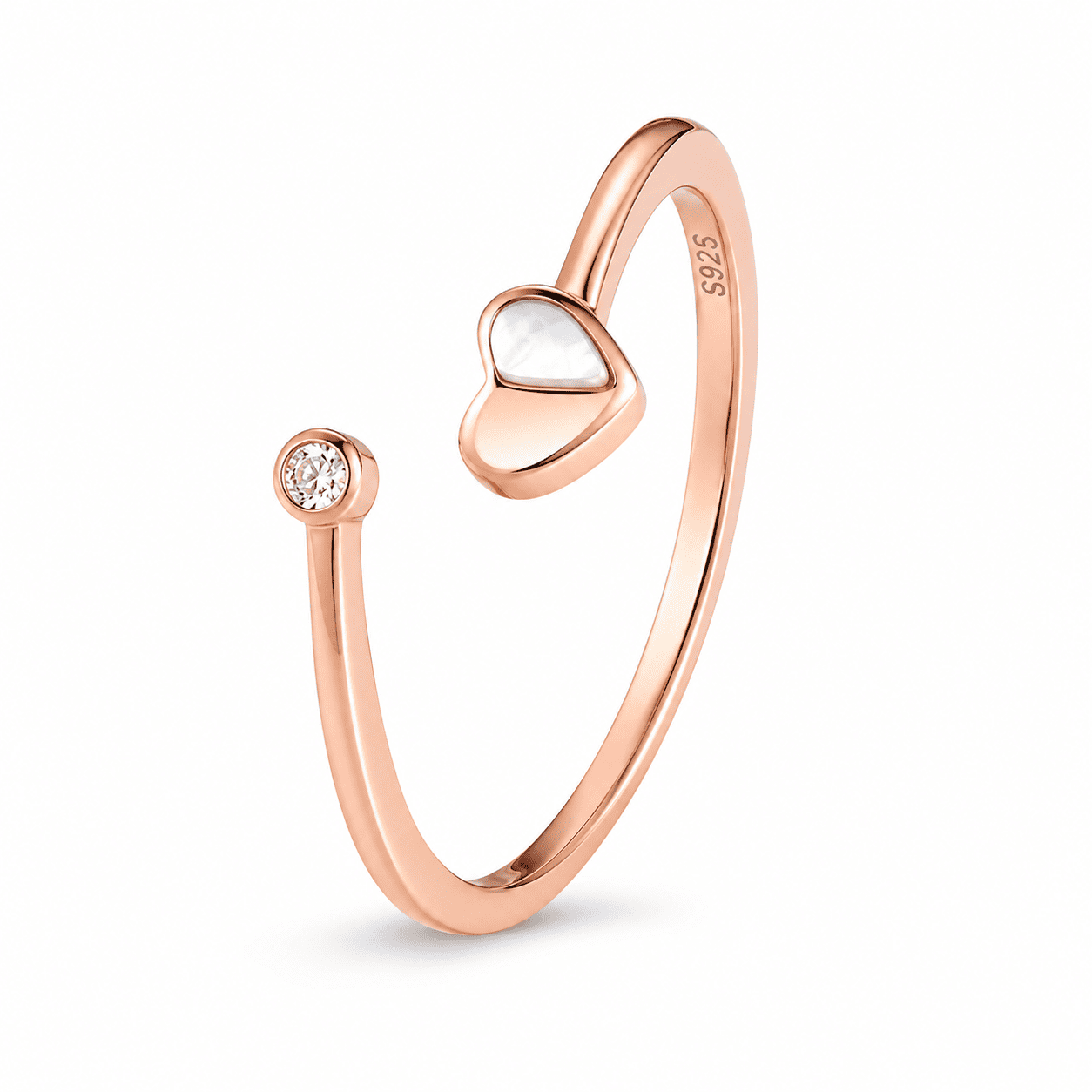RUAAB Heart adjustable ring in 925 sterling silver with CZ
