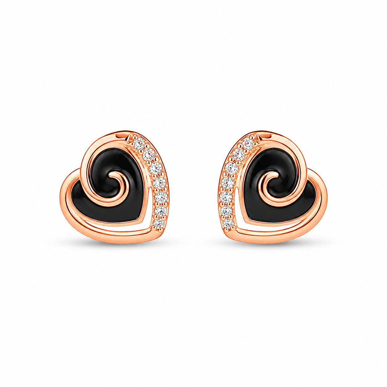 RUAAB Swirl heart enamel stud earrings in 925 sterling silver with pavé CZ
