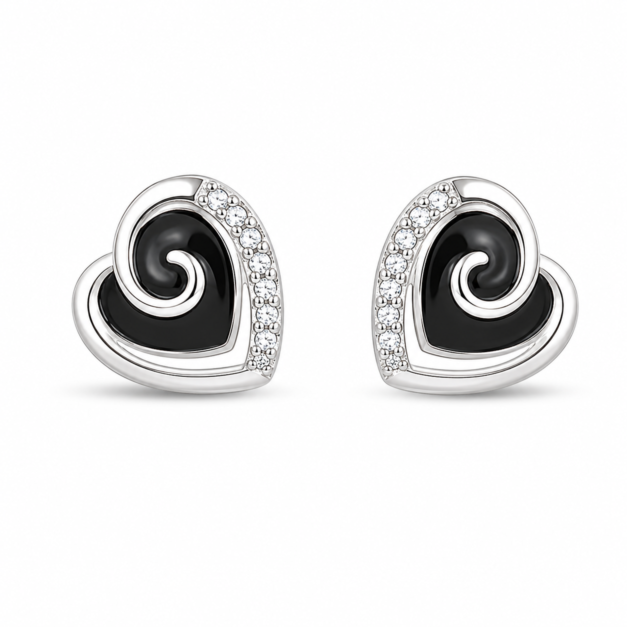 RUAAB Swirl heart enamel stud earrings in 925 sterling silver with pavé CZ