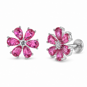 RUAAB Magenta CZ 925 sterling silver flower stud earrings for women