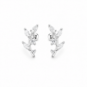 RUAAB Laurel Sprig CZ 925 sterling silver leaf stud earrings for women
