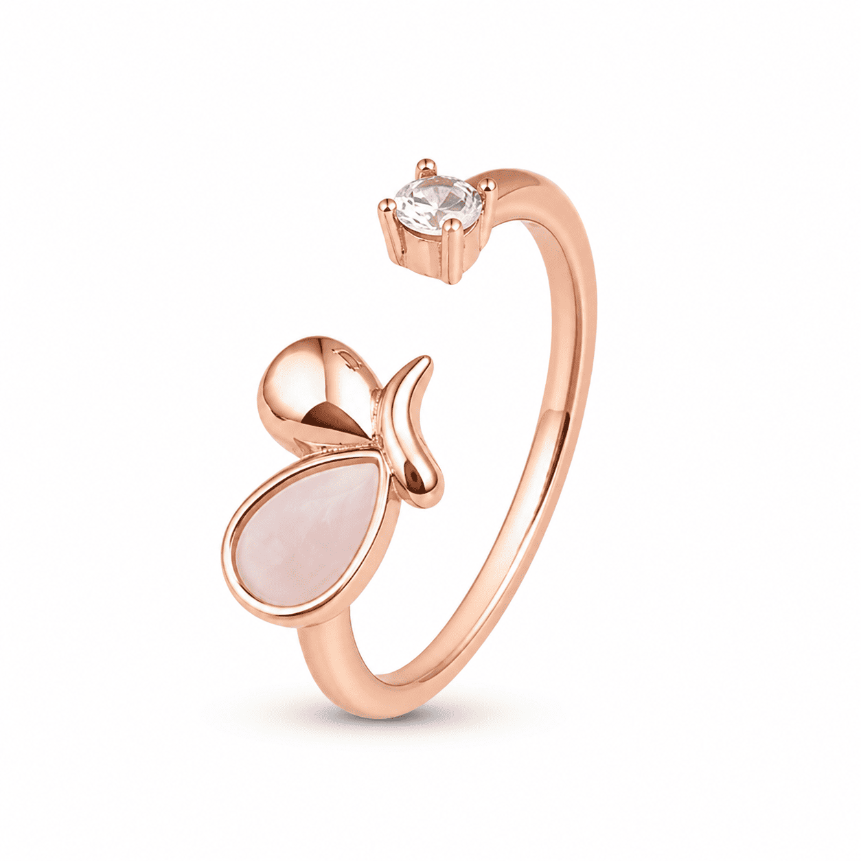 RUAAB Duckling adjustable ring in 925 sterling silver with mother-of-pearl and CZ