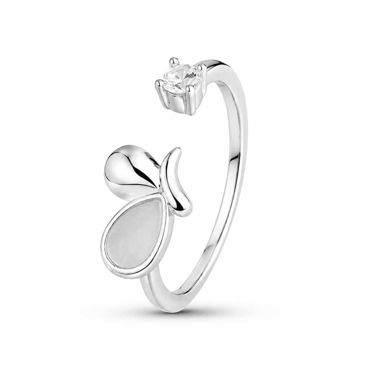 RUAAB Duckling adjustable ring in 925 sterling silver with mother-of-pearl and CZ