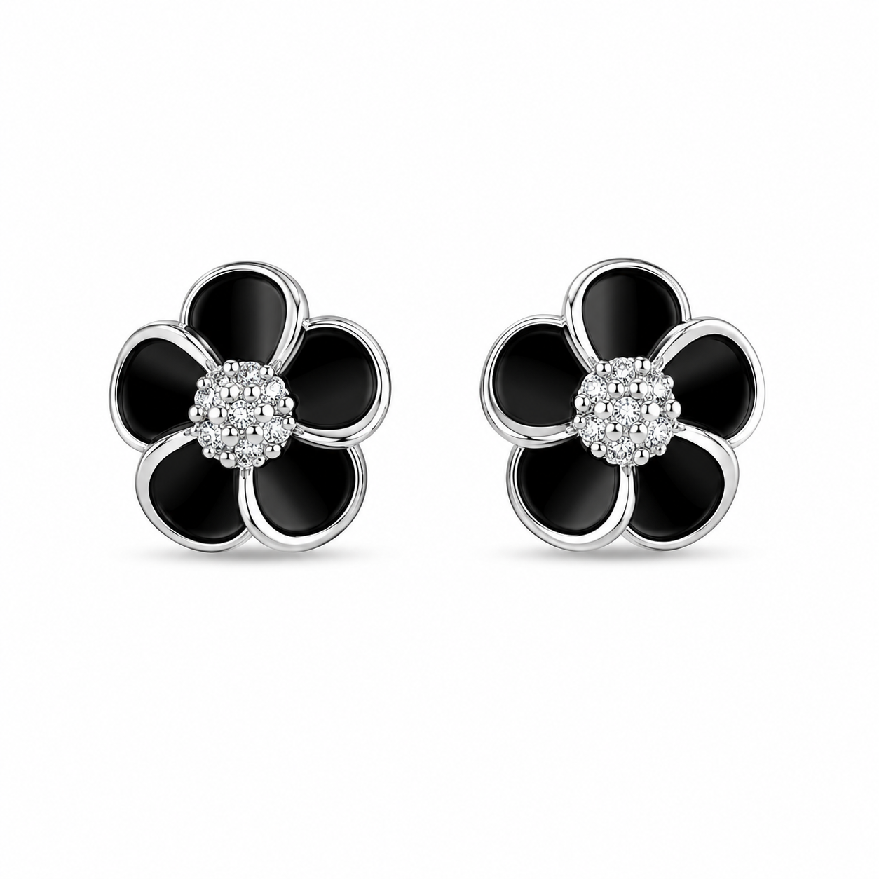 RUAAB Five-petal enamel flower stud earrings in 925 sterling silver with CZ centre