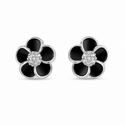 RUAAB Five-petal enamel flower stud earrings in 925 sterling silver with CZ centre