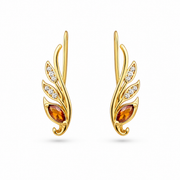 RUAAB Ember Wing gold-finish 925 silver feather ear cuff with pavé CZ and amber stone