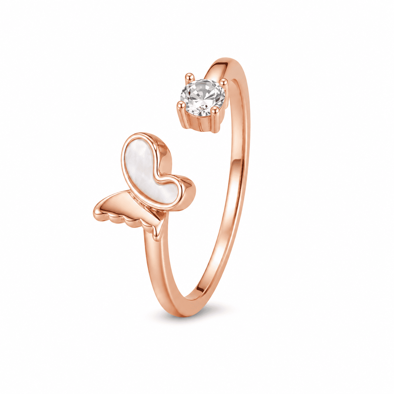 RUAAB Butterfly wing adjustable ring in 925 sterling silver with mother-of-pearl and CZ