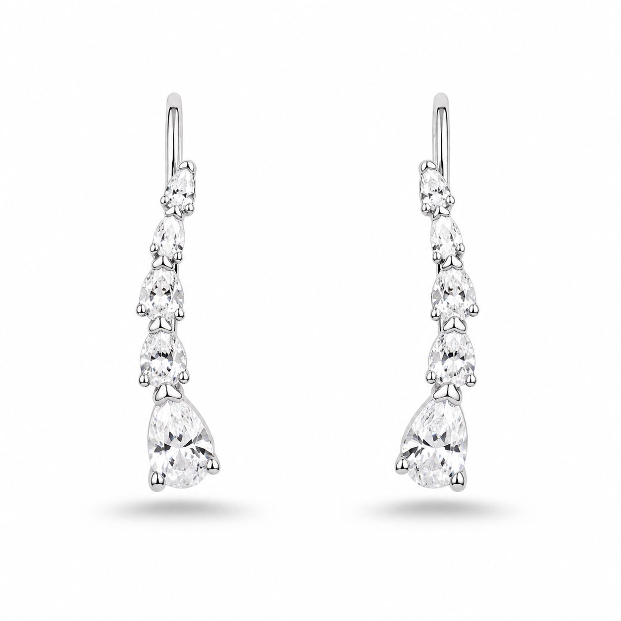 RUAAB Cascade Drop 925 silver ear climber with graduated CZ and pear drop