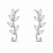 RUAAB Olive Leaf 925 silver ear climber with marquise CZ leaves