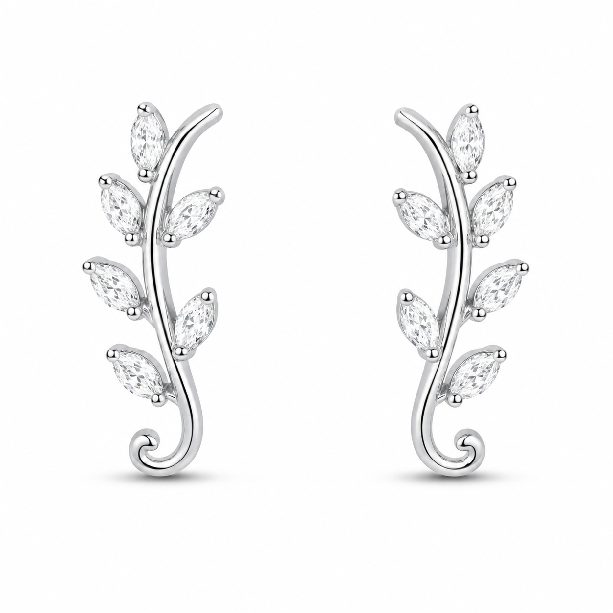 RUAAB Olive Leaf 925 silver ear climber with marquise CZ leaves