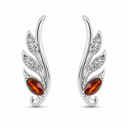 RUAAB Scarlet Wing 925 silver feather ear cuff with pavé CZ and scarlet stone