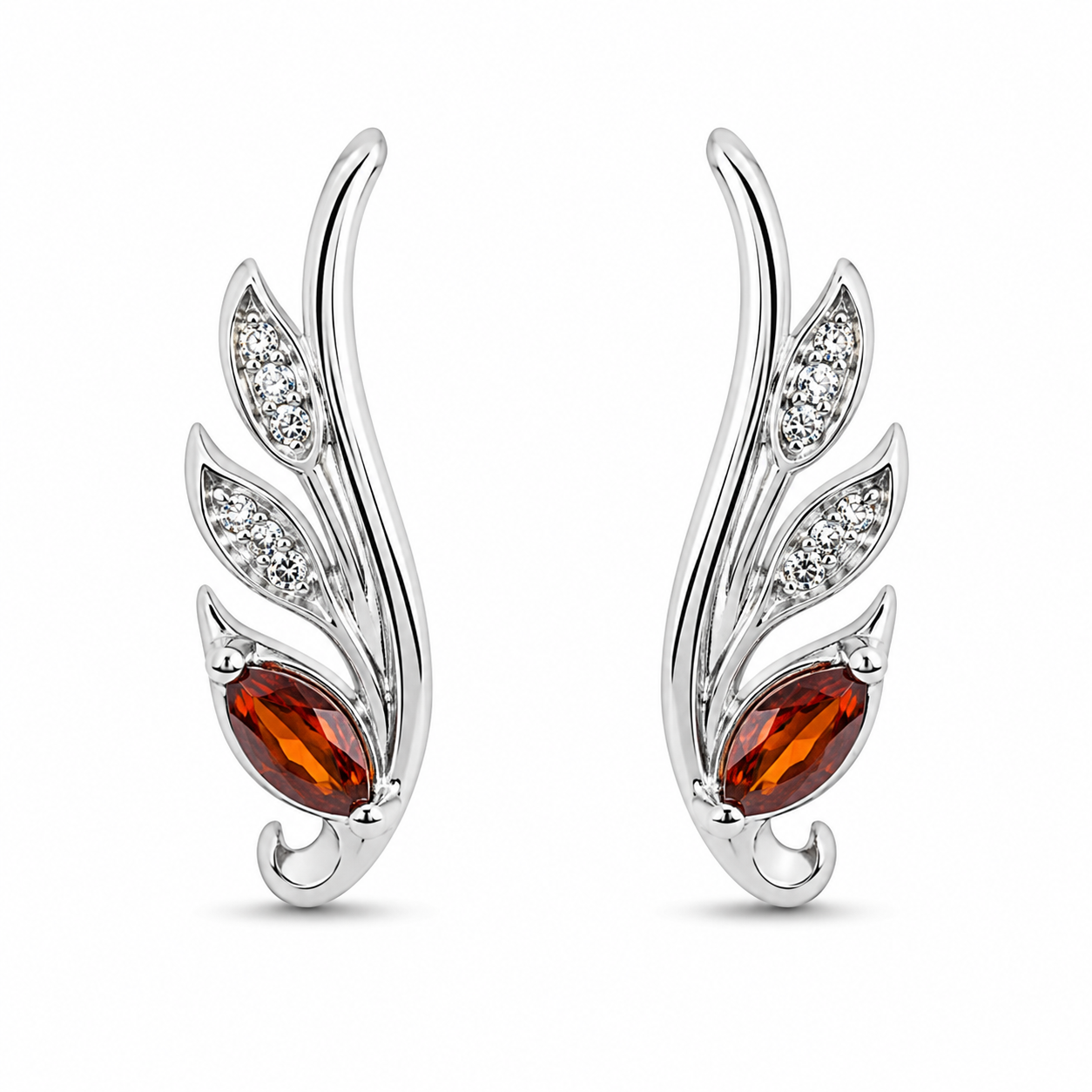 RUAAB Scarlet Wing 925 silver feather ear cuff with pavé CZ and scarlet stone